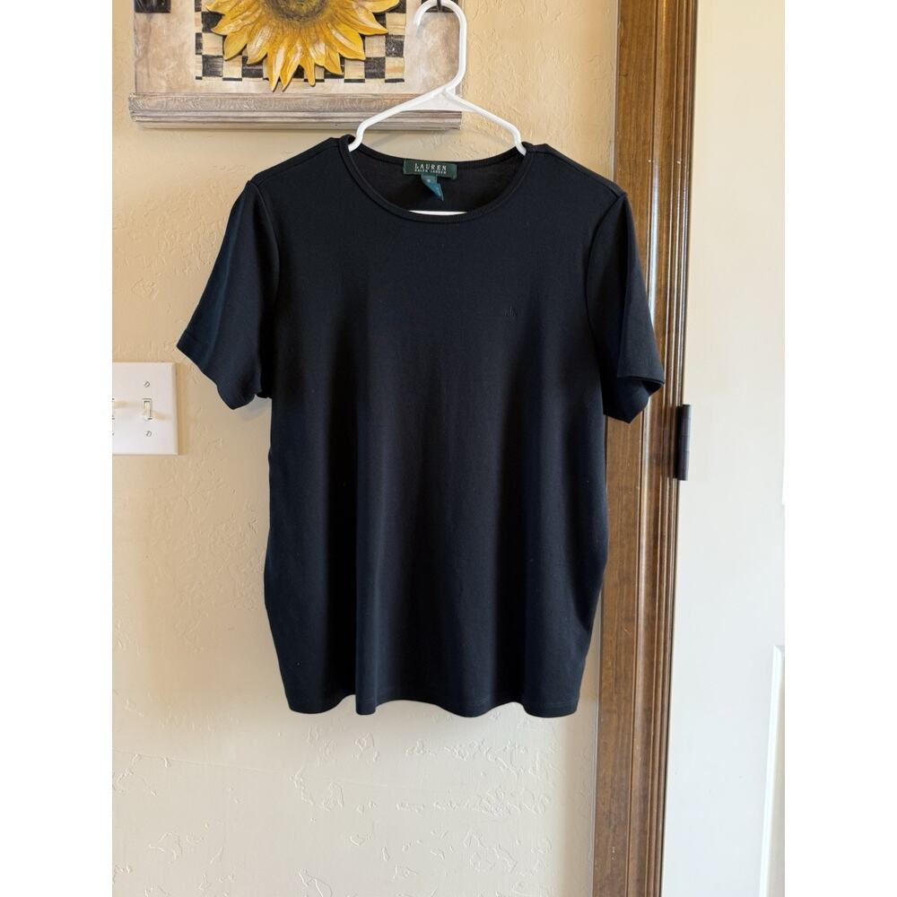Ralph Lauren 1X Basic Shirt 100% Cotton Black Short Sleeve Scoop Neck Women's